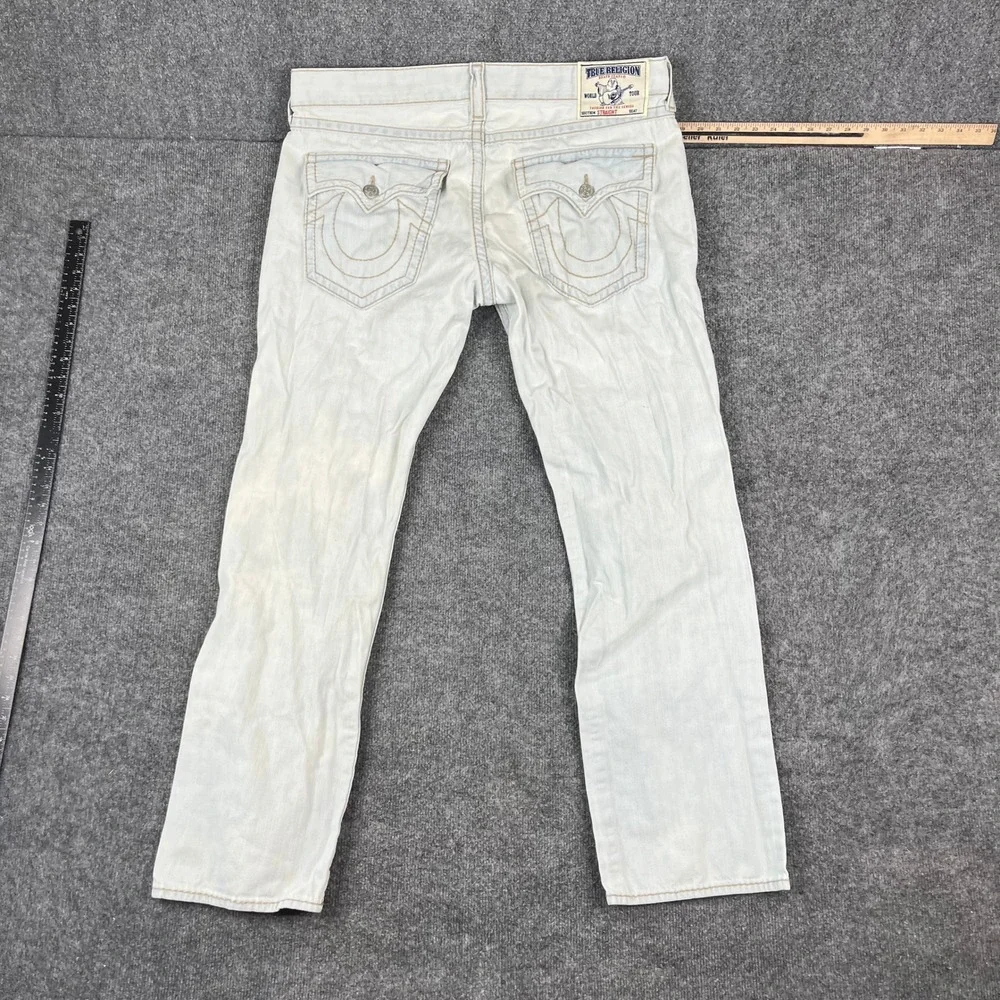True Religion Jeans Mens Size 40 Light Wash Straight Distressed Cotton Denim